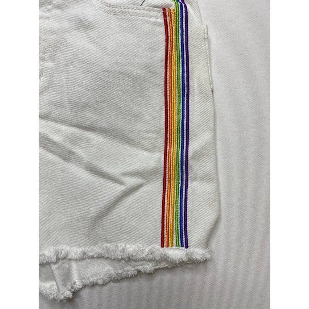 Celebrity Pink Jean Shorts 0 White Juniors' Rainbow Stripe Stretch Raw-Hem NEW - Picture 6 of 13